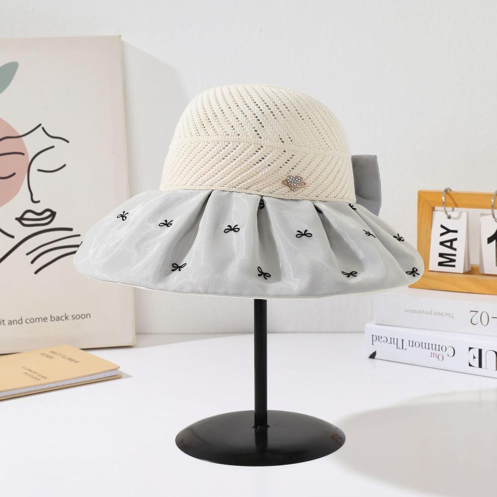 Bowknot Empty Top Sun Hat Sweet Foldable Visor Cap Cute Female Shell Hat  Outdoor