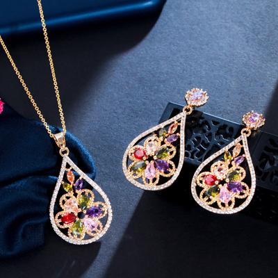 Ki0068 Necklace Earrings Two-Piece Set, Shining Aaa Zircon, Set Chain.