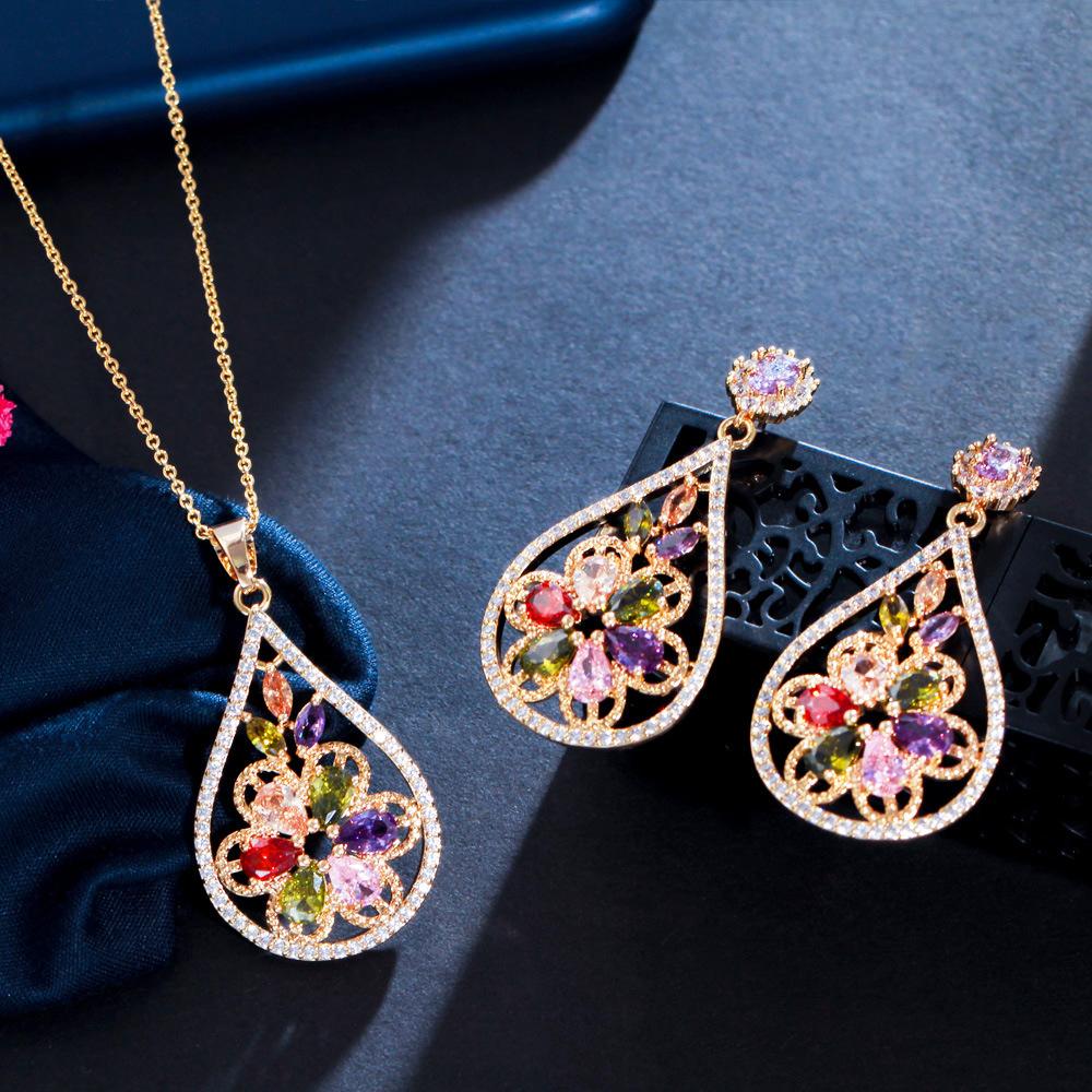 Ki0068 Necklace Earrings Two-Piece Set, Shining Aaa Zircon, Set Chain.