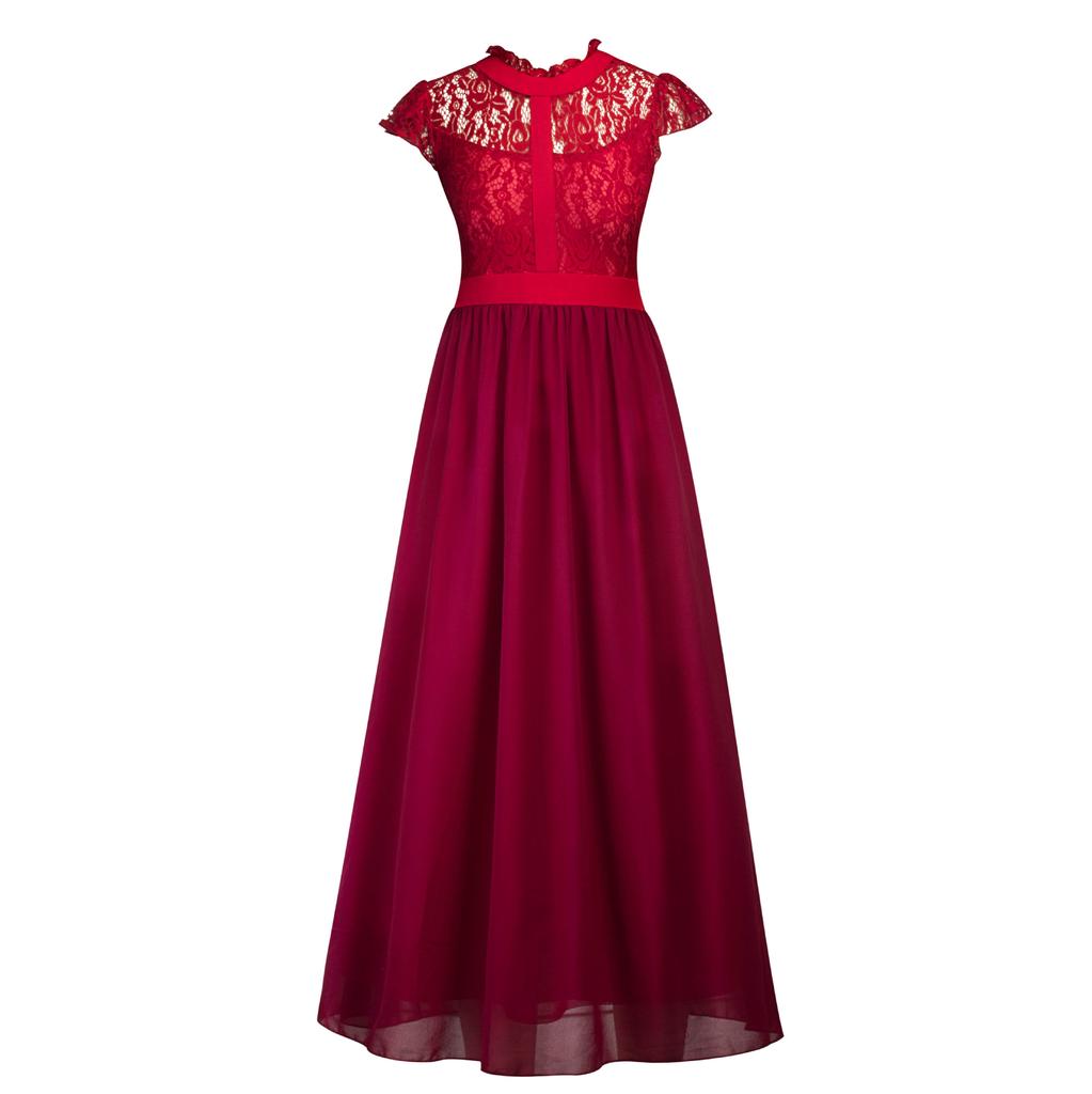 Amazon spring and summer lace dress European and American foreign trade mesh hollow splicing chiffon bridesmaid banquet dress dress