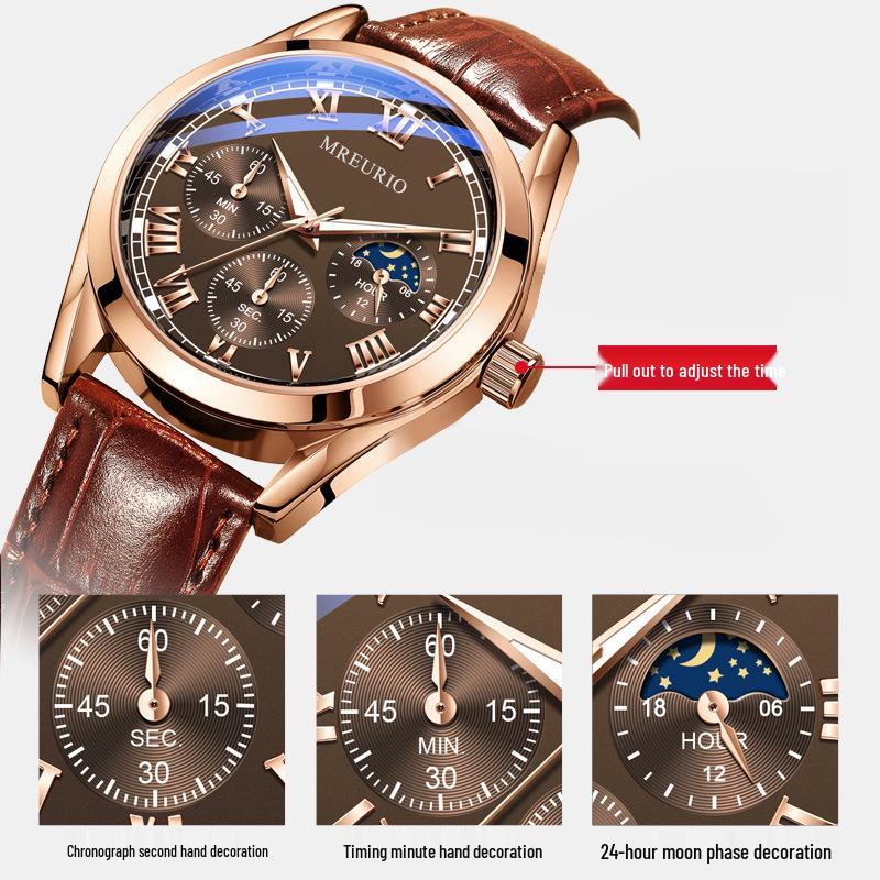 Men's Leather Strap Quartz Business Wristwatch - Stylish and Popular Design