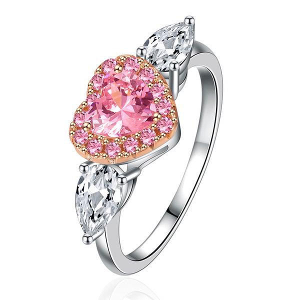 

Хэ Чэн Розовое Сердце Персика Капля Циркона Женское Бриллиантовое Кольцо Size 10