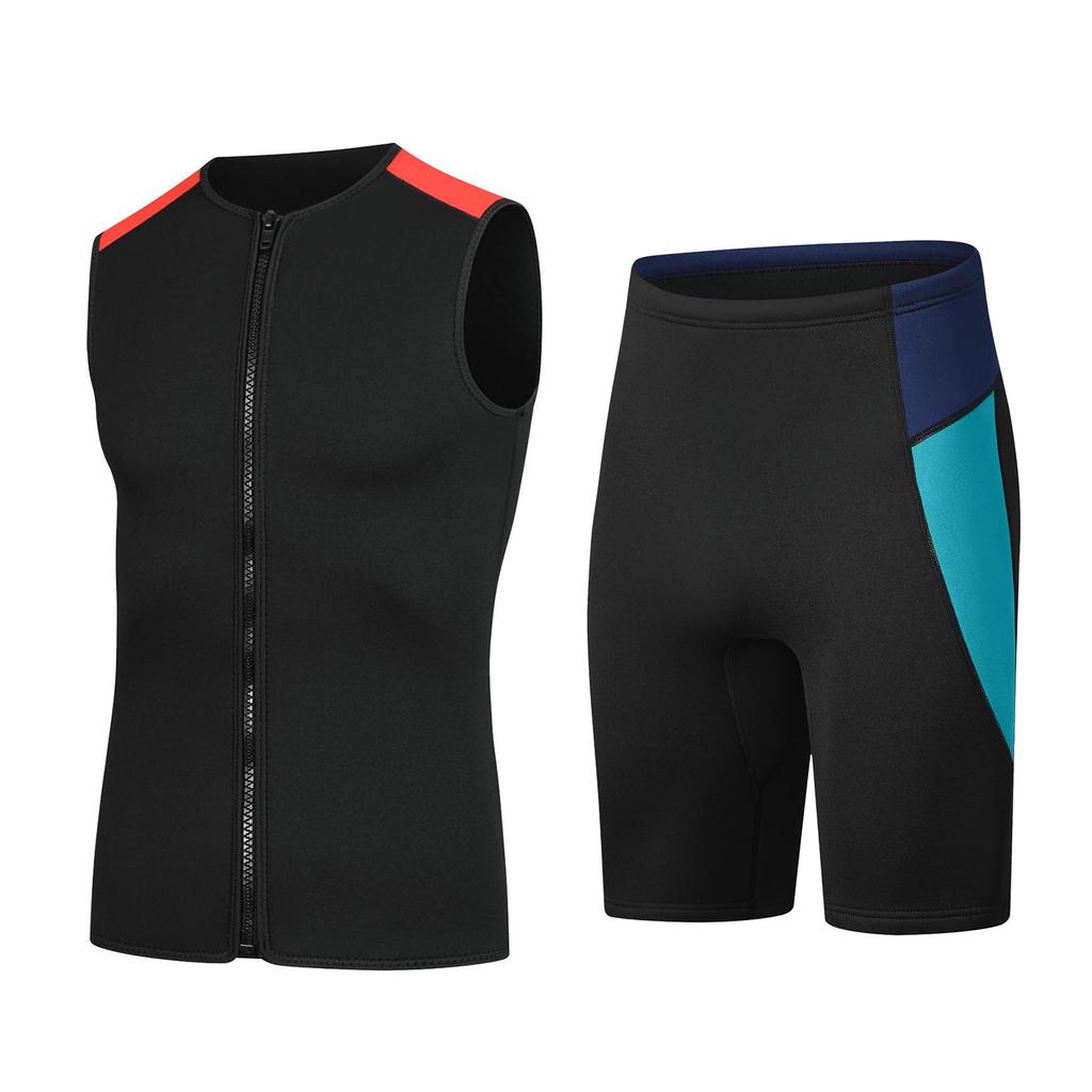 3mm Neopren Våddragt Shorts Vest Sæt Dykning Snorkling Surfing Termisk Badedragt til Mænd Kvinder Grå Shorts + Mørkeblå