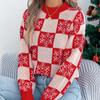Autumn Winter Snowflake Checkered Knitted Sweaters Lantern Pullover Sweater Women's Christmas Sweater