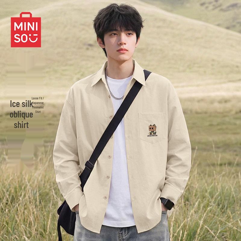 MINISO Men's Ice Silk Loose Casual Long-Sleeve Shirt