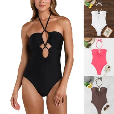 Traje de baño sexy de una pieza ajustado con cuello hueco