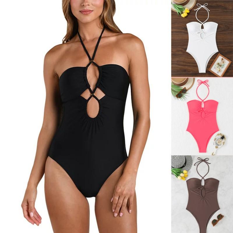 Traje de baño sexy de una pieza ajustado con cuello hueco