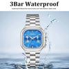 Women's S Elegant Dress Watch with Golden Stainless Steel Band Square Green Dial Waterproof Quartz Wristwatch with Luminous Hand