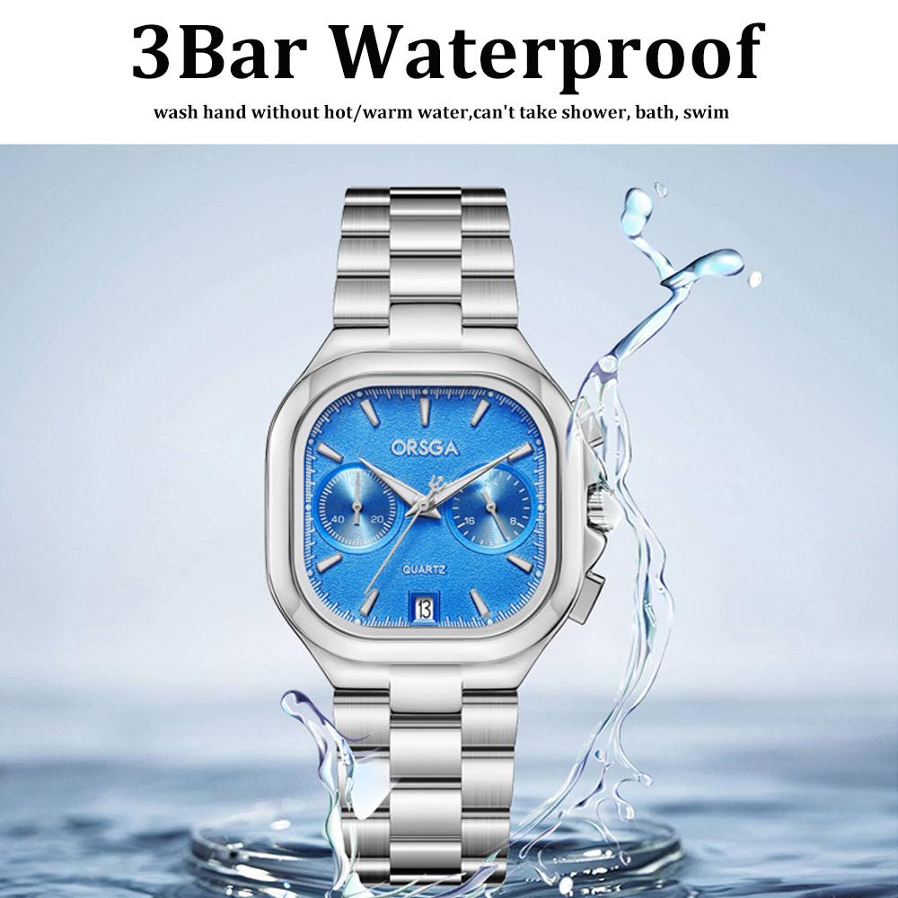 Women's S Elegant Dress Watch with Golden Stainless Steel Band Square Green Dial Waterproof Quartz Wristwatch with Luminous Hand