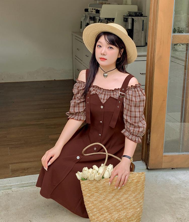 Double Heaven 2024 Summer Plus Size Retro Two-Piece Waist-Slimming Dress L239AB