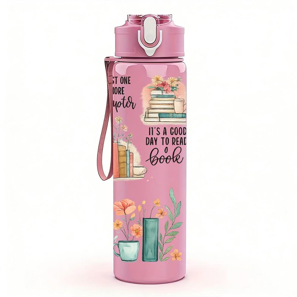 1PC Vintage Newspaper Quote Collage 750ml Color Plastic Sports Water Bottle Leakproof Flip Straw Lid Suitable for Sports Office Home Use
