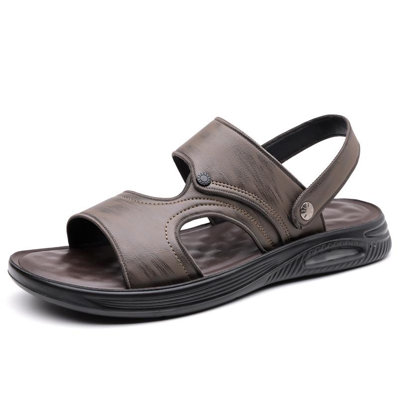 Fashion Solid Color Anti-slip Soft-soled Driving Beach Shoes for Men Summer New Designer Leather Sandals Male Fashion Casual Slipper Man