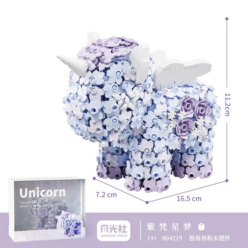 Moonlight Society Flower Unicorn Microparticle Assembled Building Blocks Toy Ornaments Fantasy Creative Girl's Holiday Gift