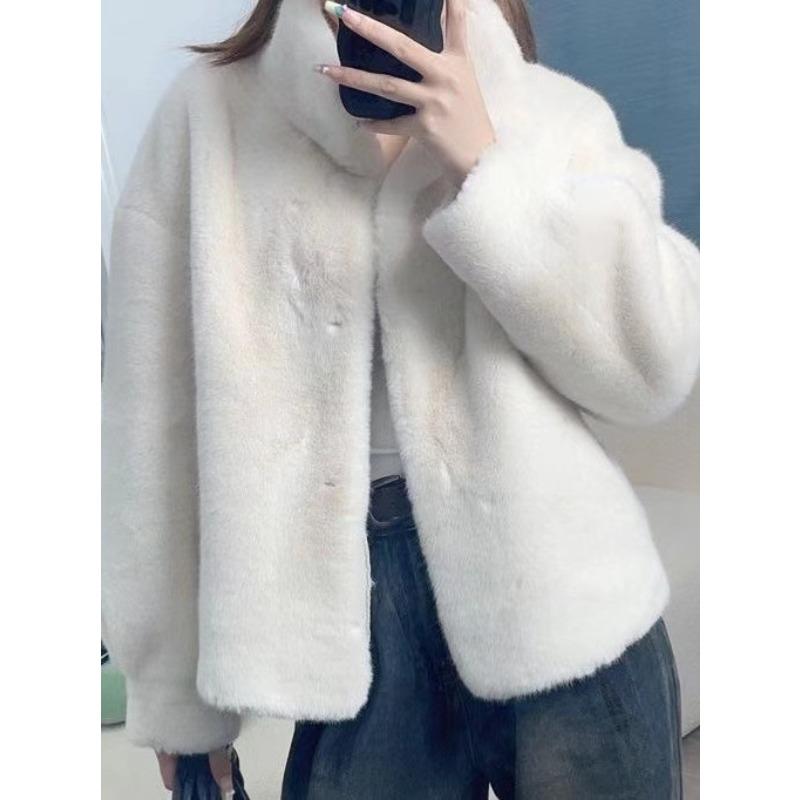 Autumn and winter new imitation velvet fur stand-up collar short top women's cotton fur coat thickened