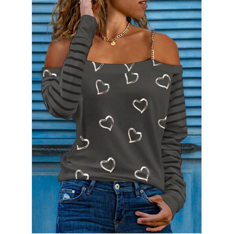 2021 autumn and winter new large-size women s clothing popular love printing long-sleeved T-shirt women S