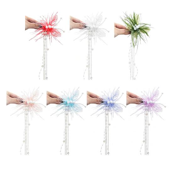 Damen Haarnadel Imitation Perle Feder Schmetterling Dekor Haarspange mit Perlen Quaste Süße Haaraccessoires