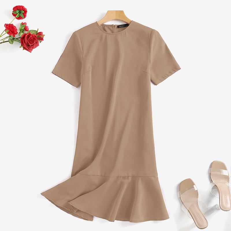 

ZANZEA Женское летнее повседневное платье с коротким рукавом и оборками по подолу 4XL хаки