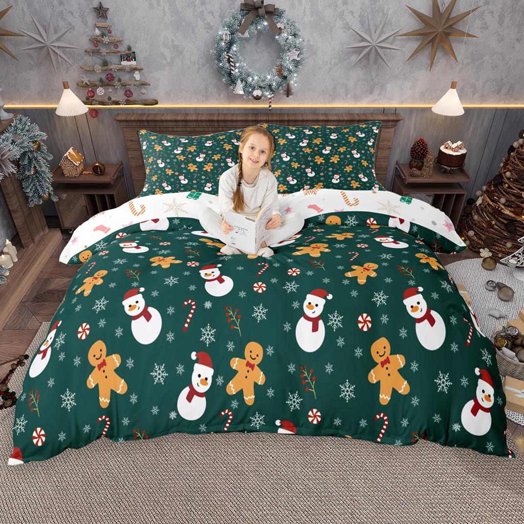 Homewish Kids Christmas Duvet Cover Set Merry Xmas Bedding Set Cute Snowman Gingerbread Comforter Cover Set