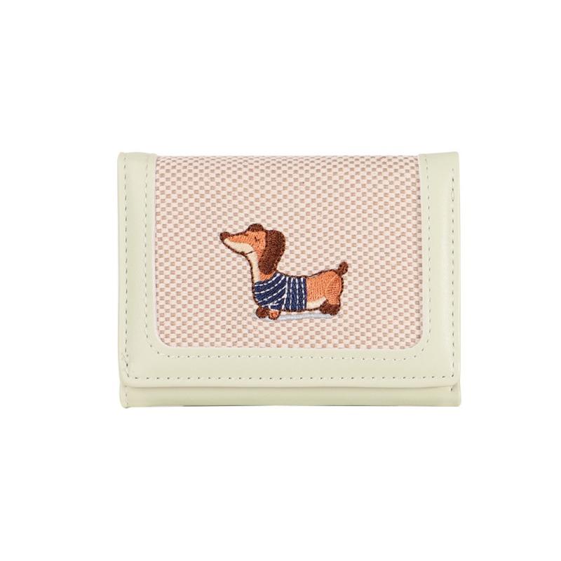 New Pu Leather Change Bag Women's Fabric Art Literary Card Bag Small and Portable Cartoon Cute Canvas Embroidered Wallet Women