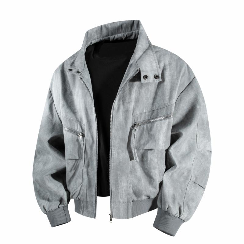 Spring Autumn Mens American Style Heavy Bomber Jacket Men Soild Color Baseball Jacket Male Korean Trendy Outerwear Tactical Coat