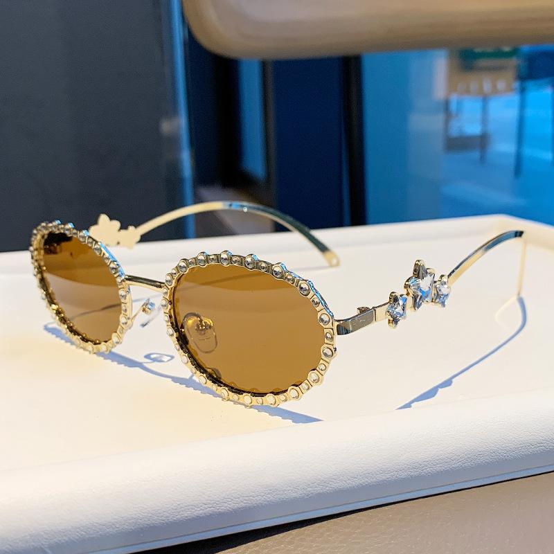 Star Diamond Rhinestone Round Frame Sunglasses - Versatile & High-End Glasses for Parties