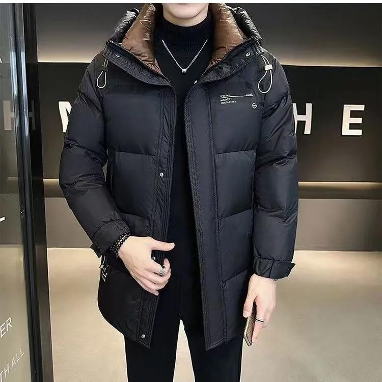 Men White Hooded Duck Down Jackets Men's Thick Warm Waterproof Parka Overcoat Down Coat