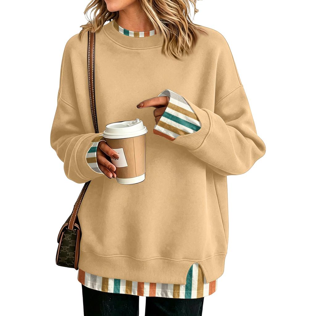 Women's Casual Printed Long Sleeve Oversized Two Piece Look Sweatshirt for Everyday Wear