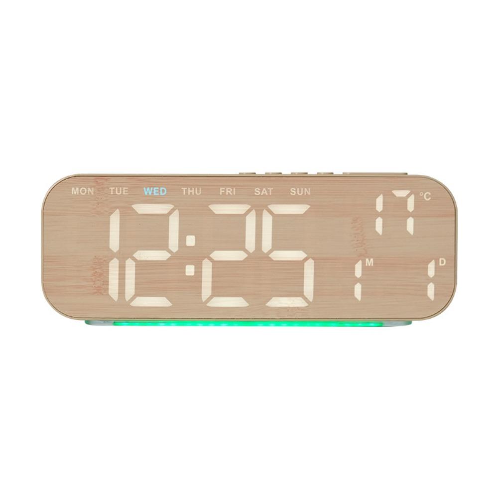 Wood Grain Digital Alarm Clock Multi-functional LED Alarm Clock Desk Clock Office Use