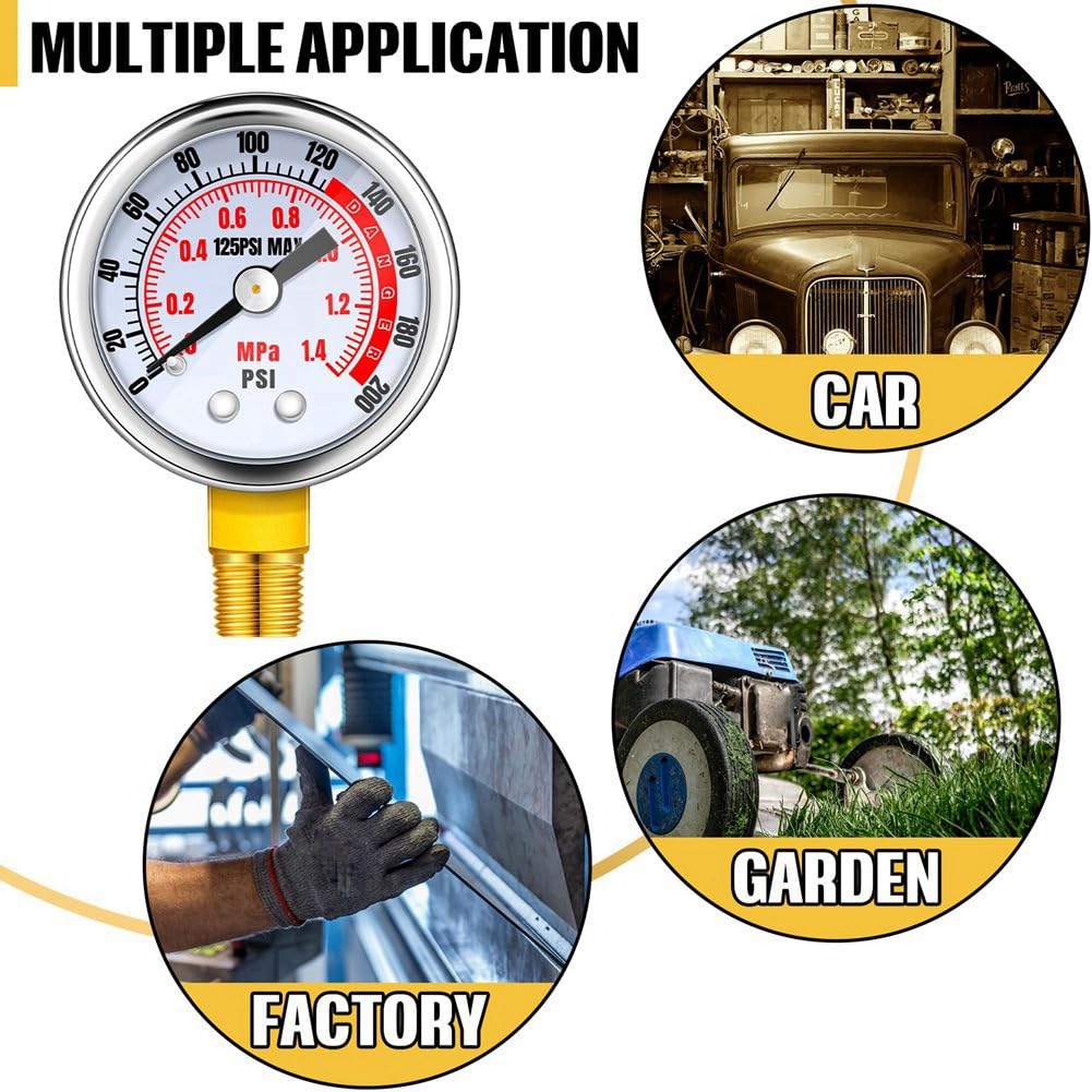 Bunggou 0-200 Psi Air Pressure Gauge 4 Pcs 1/8" Male NPT Connection Air Gauge