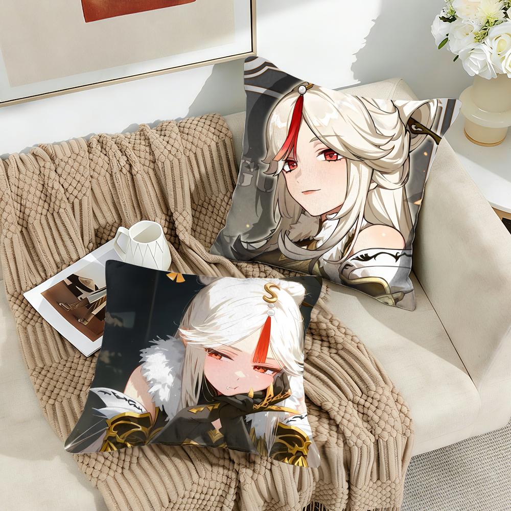 Ningguang Genshin Impact Cushion Cover Silky Short Plush Invisible Zipper Dustproof Sofa Pillow Case For Home Decor