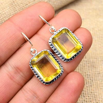 Citrine Gemstone Handmade 925 Sterling Silver Jewelry Lovely Earrings Gift For Her