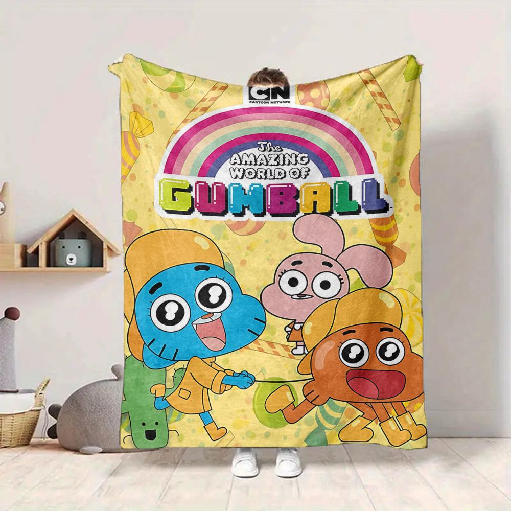 1pc Cartoon Network Gumball Cozy Print Blanket Lightweight Warm Flannel Throw Blanket For Sofa, Bed, Living Room