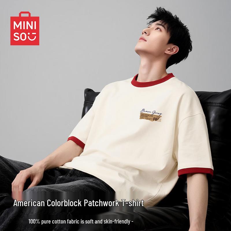 MINISO Men s American Retro Pure Cotton Crew Neck T-Shirt XL