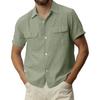 Camicia Casual da Uomo a Maniche Corte Monocolore con Bottoni, Top da Uomo in Cotone e Lino con Tasca e Revers