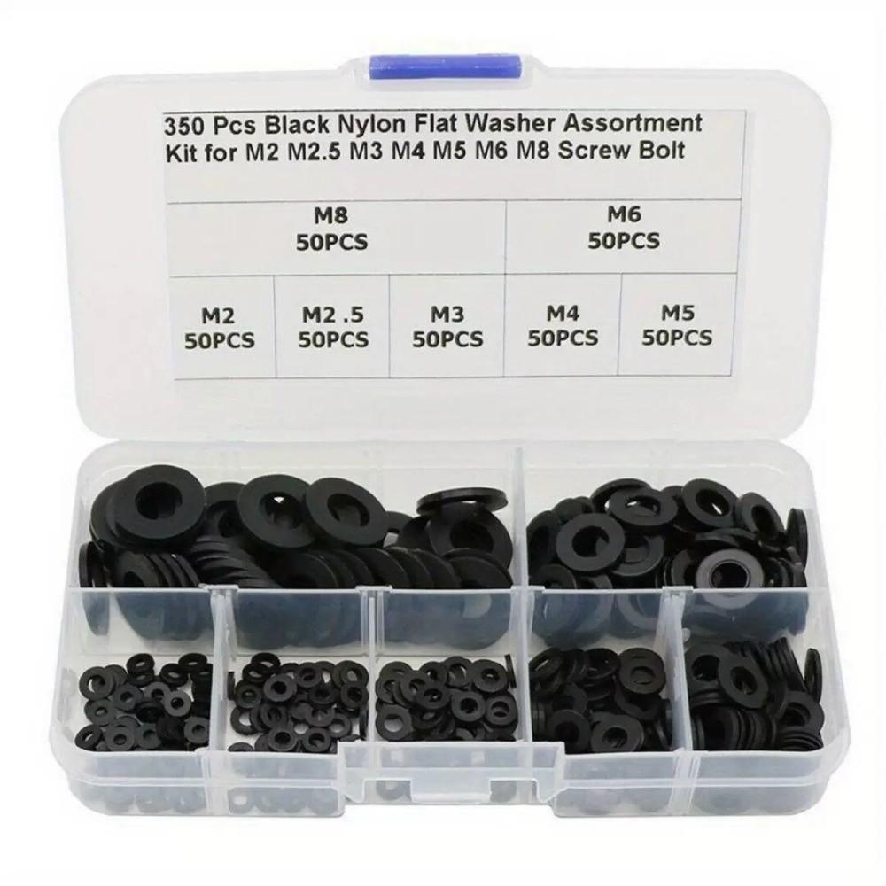210/350/500pcs Black White Nylon Washers Multi-Size Gasket Ring Kit  Automotive Maintenance