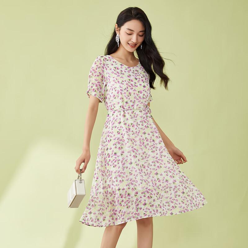 

Women s Sweet Floral Short-Sleeve Midi Dress S