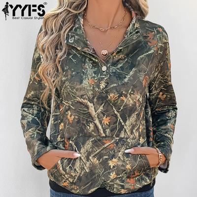 Γυναικεία μόδα Casual Άνοιξη Φθινοπωρινό μοτίβο λουλουδιών Μακρυμάνικα μπλούζες και πουκάμισα με λαιμόκοψη POLO