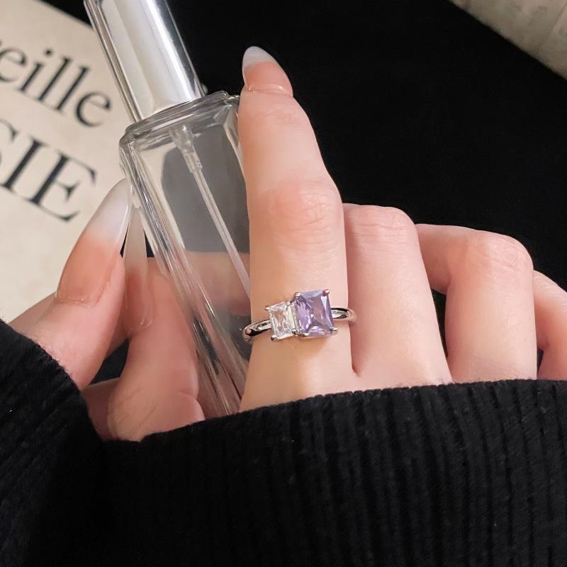 Niche Design Open Ring Women'S Purple Zircon Series High-End Sense Ring Combination Stacked Index Finger Ring
