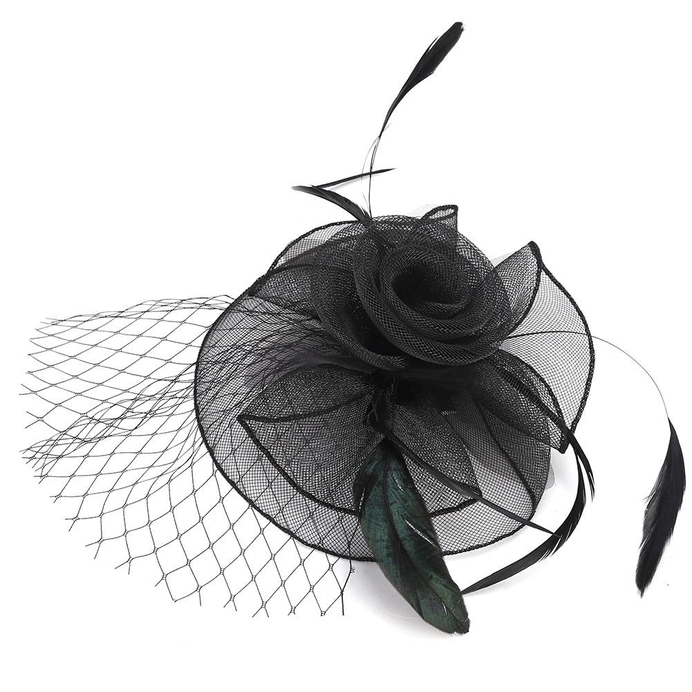 Ladies Gauze Hat Bridal Wedding Birdcage Fascinator Hair Accessory (Red)