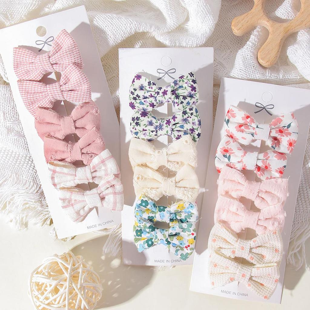 6Pcs/Set Sweet Bowknot Baby Hair Clips Grid Flower Dot Cotton Fabric Barrettes Girls Headwear Princess Kids Hair Accessories