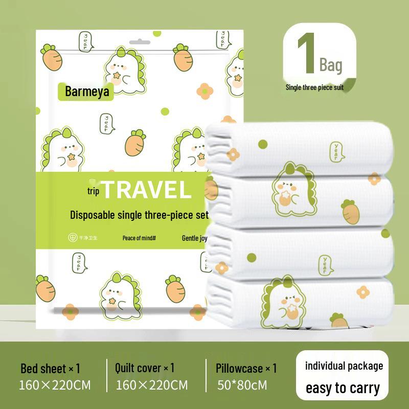 Disposable 4-Piece Travel Bedding Set: Anti-dirt, Wash-Free, Sterilized, Thickened for Hotel & Portable Use.