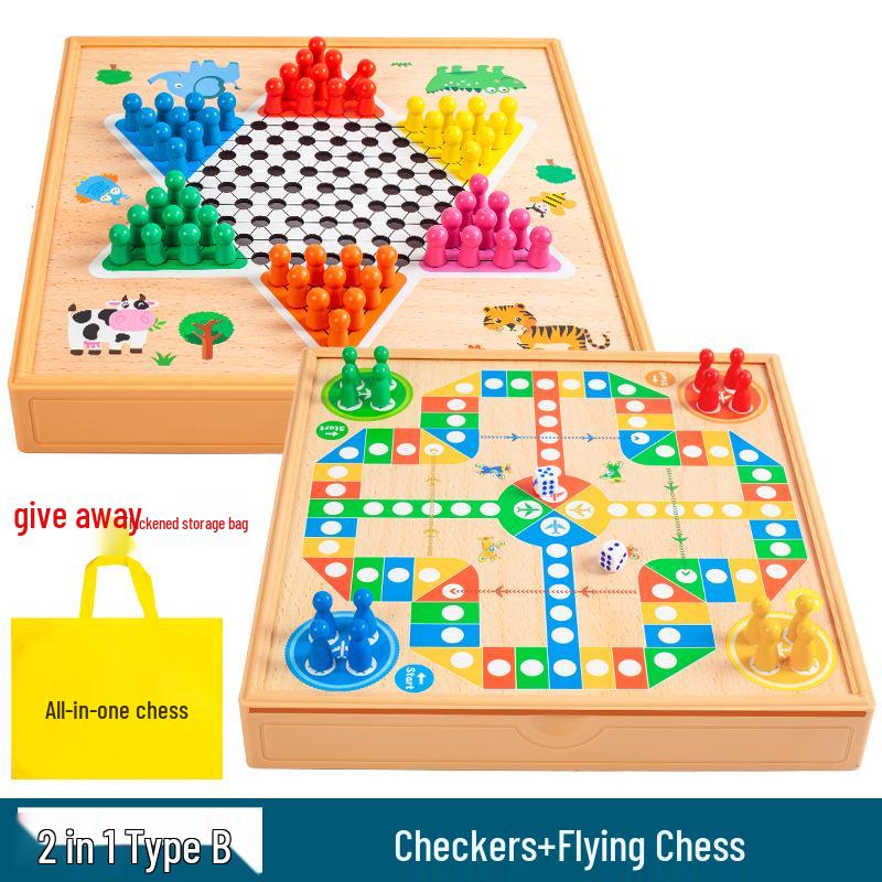 Multi-game Board Set: Ludo, Five-in-a-Row, Chinese Chess, Checkers, Animal Adventure, Kids' Chess