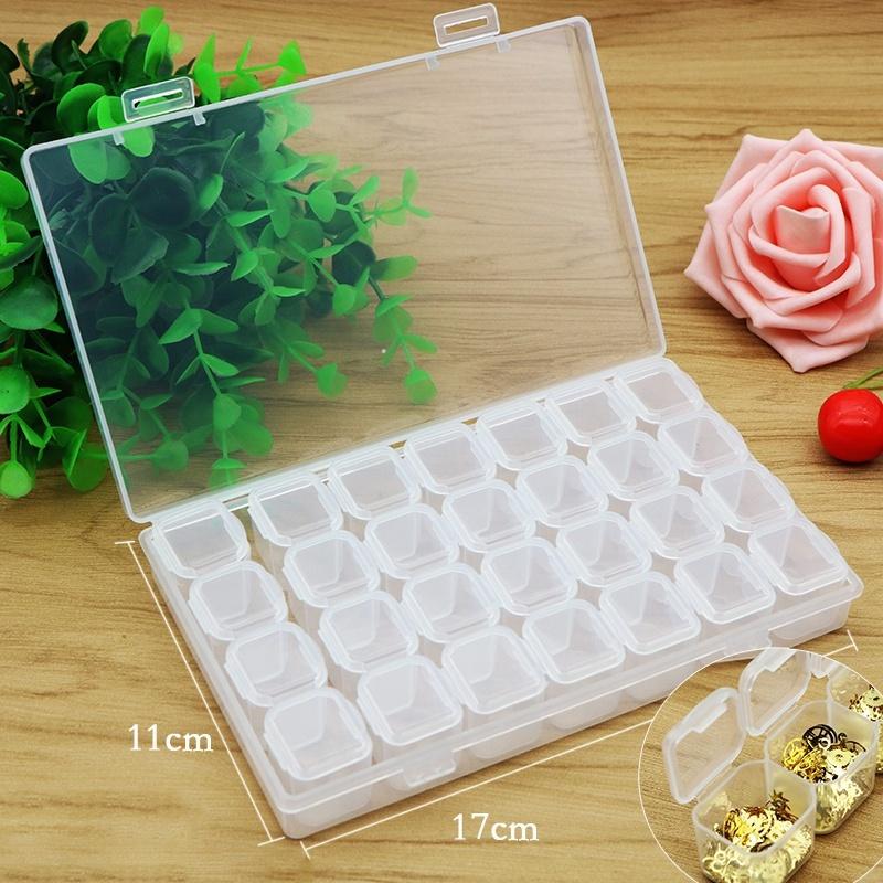Fashion Plastic 28 Slots Nail Art Tools Jewelry Beads Storage Box Case Organizer