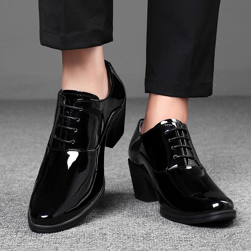 Men White Red High Heels Wingtip Black Leather Derby Wedding Dress Dance Business Formal Elevator Shoes Height Increase Shoes Plus Size