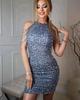2025 Spring Sexy Halterneck Off-Shoulder Tassel Sequin Dress - European & American Fashion