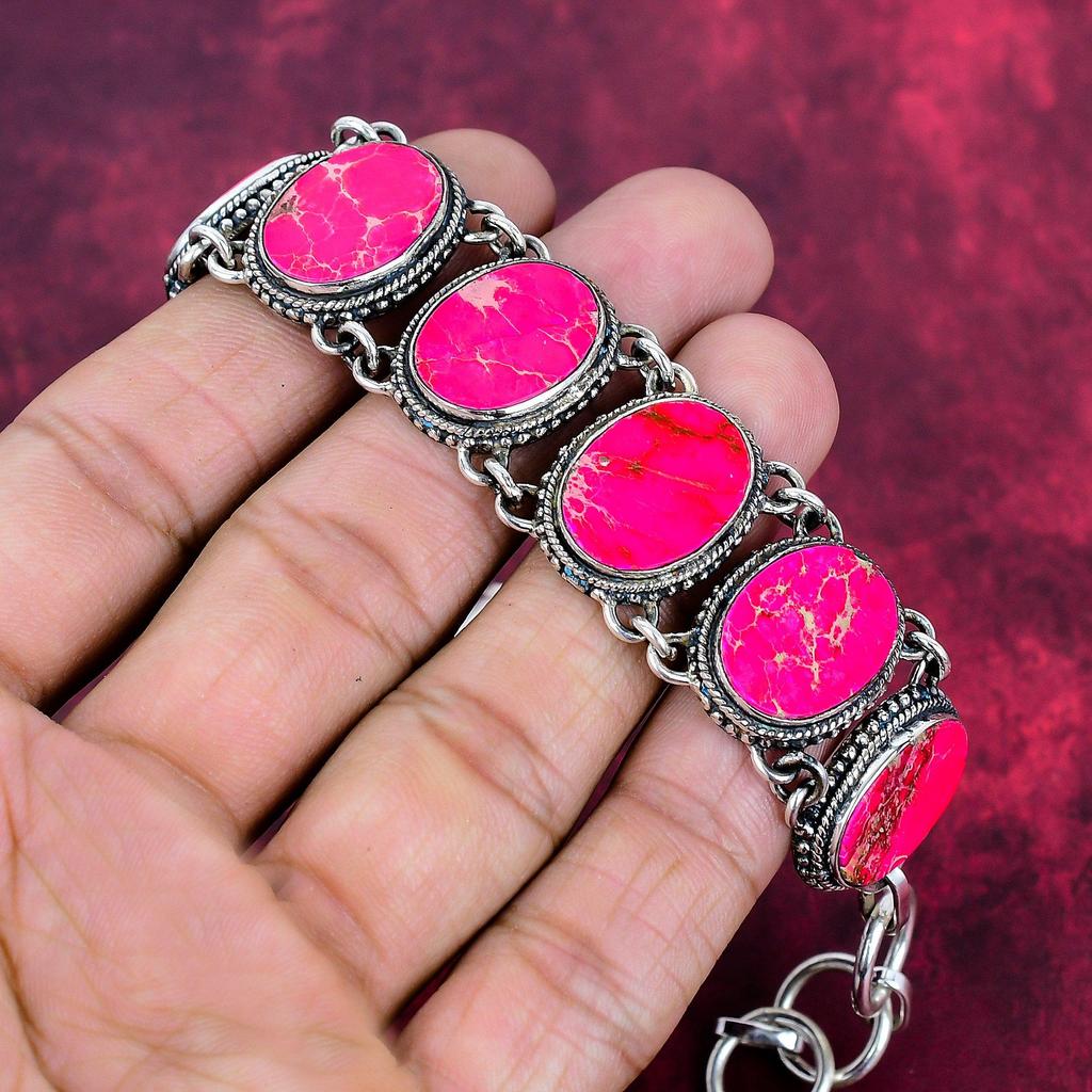 Pink Sea Sediment Jewelry, 925 Solid Sterling Silver Gemstone Bracelet, Handmade Jewelry, For Memorial Day