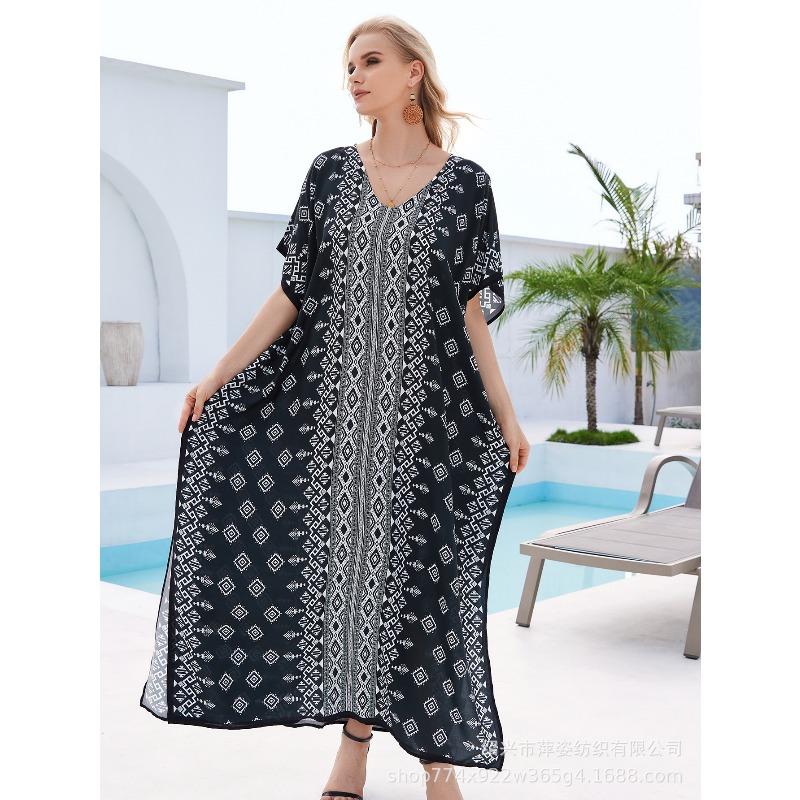 Blouse de plage coton humain imprimé ample robe de vacances bikini protection solaire chemise maillot de bain veste châle