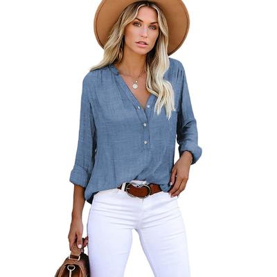 Spring Autumn V-neck Casual Fashion Solid Color Cardigan Shirt Women Long Sleeve Buttons All-match Blouse Top