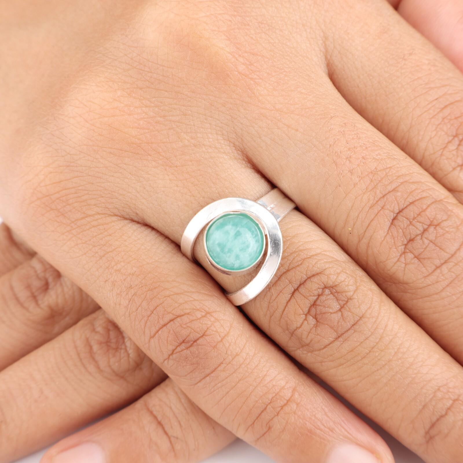 

Амазонит Драгоценный камень Серебро 925 пробы Ювелирные изделия Ручной работы Кольцо Подарок для мамы RR-68-26 6.25