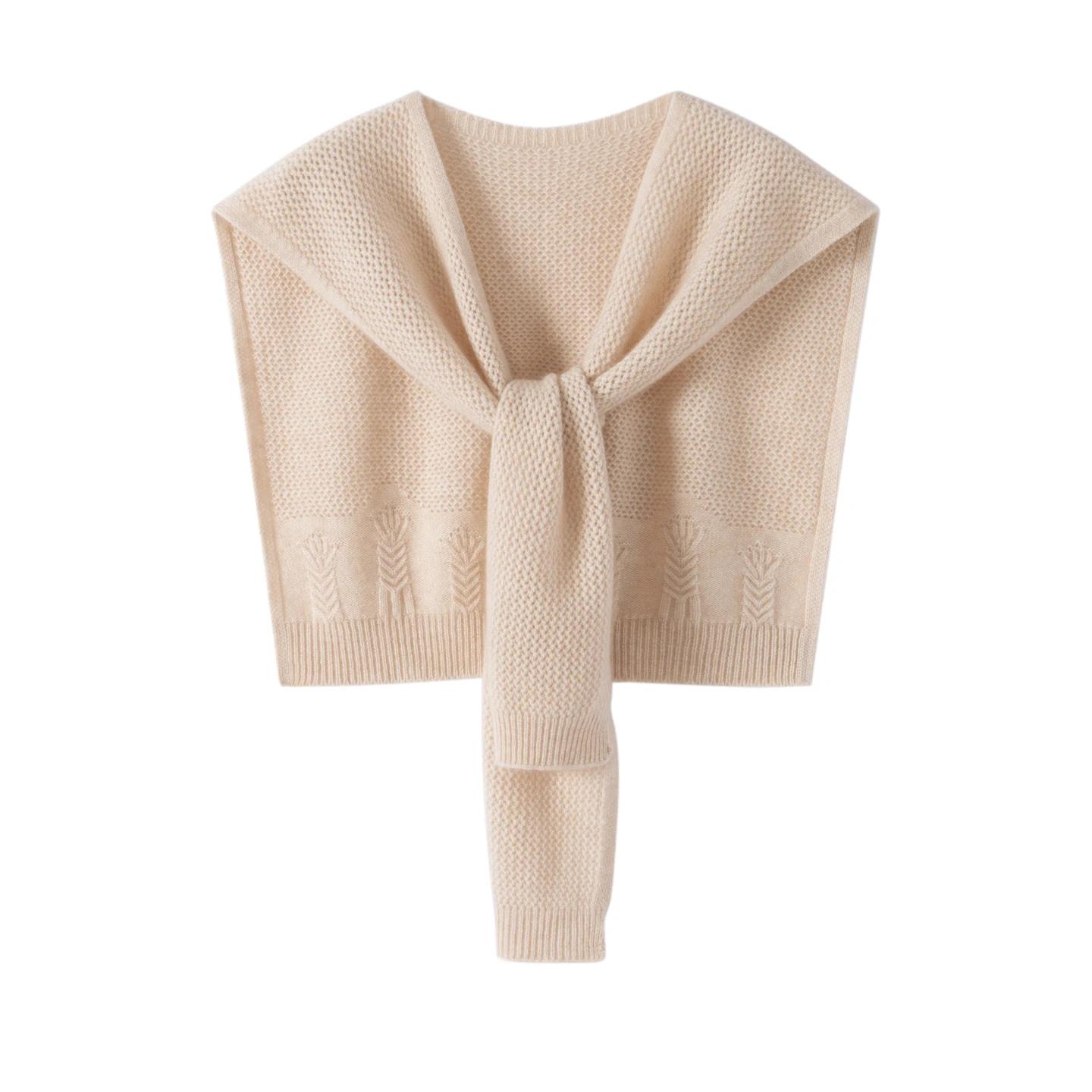 

100% Cashmere Knitted Hollow Square Shawl Solid Color Windproof Elegant Wrap Winter Fashion Multiple Function Banquet Accessory 100cmX45cm бежевый